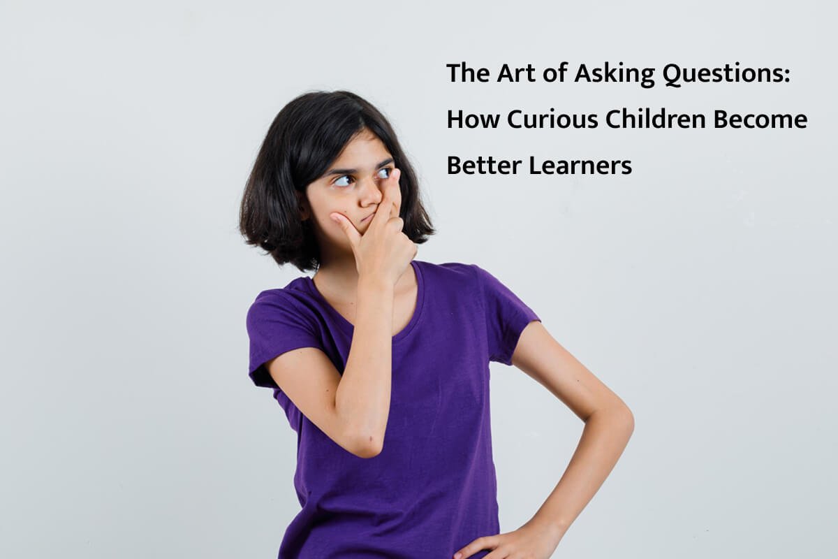 Curious student asking questions in a classroom and actively participating in learning